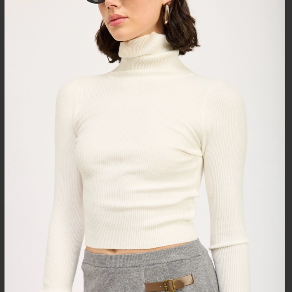 Ivory Turtleneck Ribbed Sweater